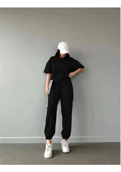 Düz T-Shirt ve Eşofman Takımı Siyah
