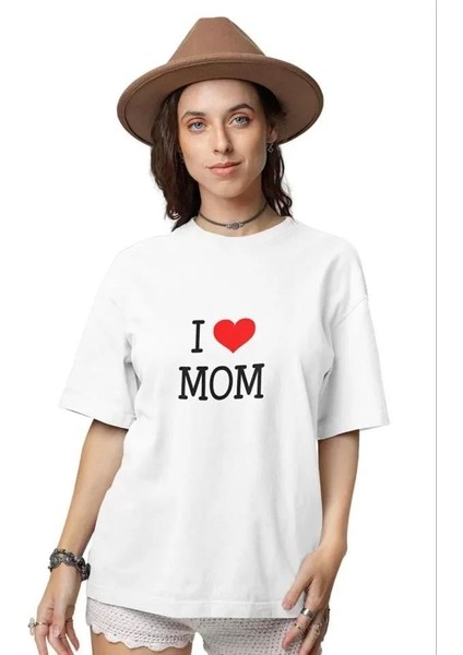 Bisiklet Yaka Baskılı Oversize T-Shirt Beyaz