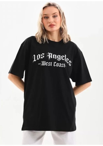 Baskılı Oversize T-Shirt Siyah