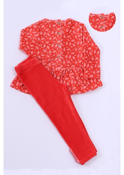 Kız Çocuk Kadife Tunik Takım Fırfırlı Düğmeli C19 fırsatları