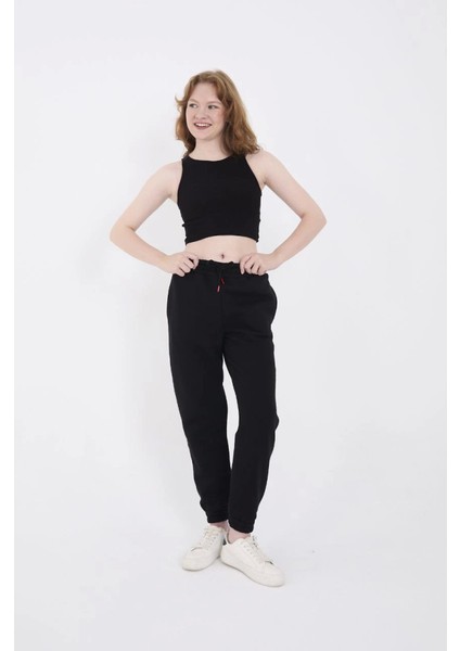 Üç Iplik Basic Lastikli Eşofman Pantolon Siyah