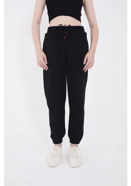 Üç Iplik Basic Lastikli Eşofman Pantolon Siyah