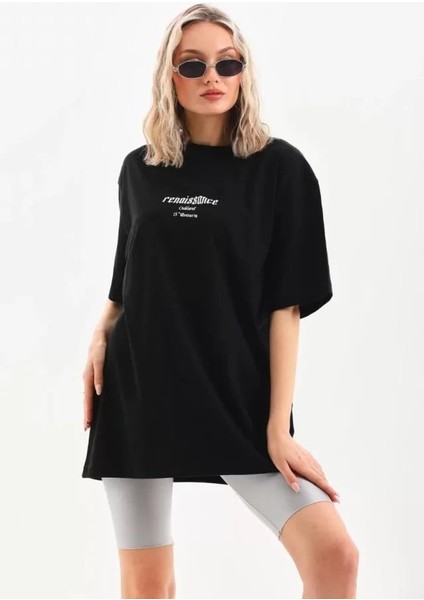 Baskılı Oversize T-Shirt Siyah