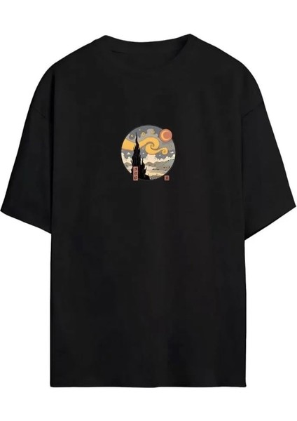 Baskılı Oversize T-Shirt Siyah