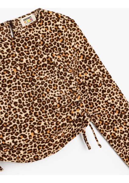 Leopar Desenli Bluz Yanları Büzgülü Bağlamalı Uzun Kollu Bisiklet Yaka modelleri