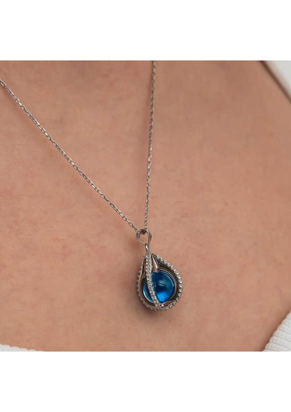 Gümüş Mavi Zirkon Taşlı Küre Kadın Kolye fırsatları