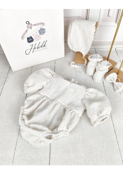 Hobidik Baby Kız Bebek Bej Çift Kat Müslin Romper Set