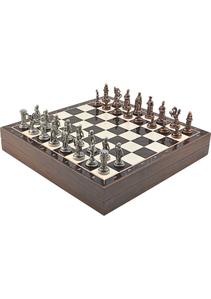 Gifthome Orta Boy Metal Osmanlı-Bizans Satranç Tk. Antik ve Ceviz Desenli Sandıklı Mdf TAHTASI(36X36 Cm.)