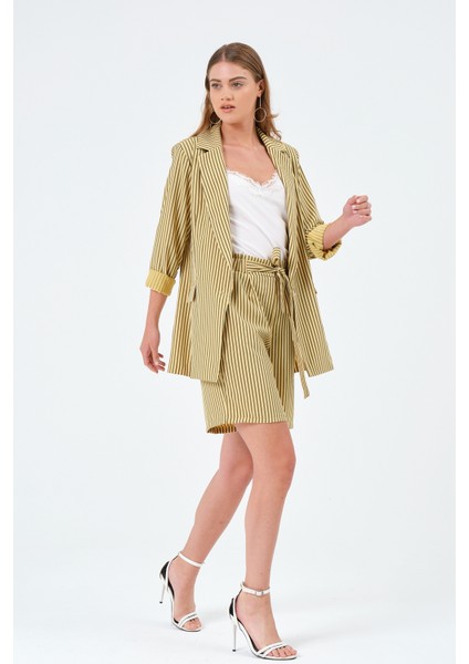 Çizgili Oversize Form Yazlık Blazer Ceket