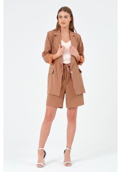 Çizgili Oversize Form Yazlık Blazer Ceket