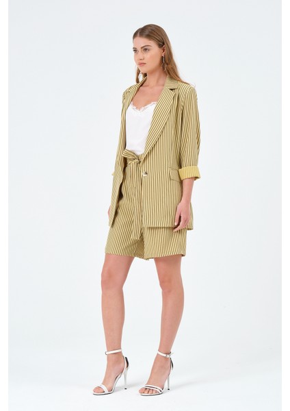 Çizgili Oversize Form Yazlık Blazer Ceket