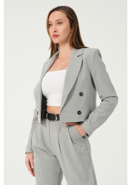 Çizgili Crop Ceket