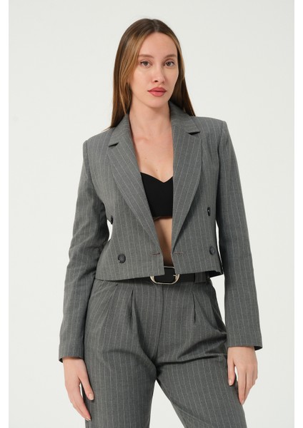 Çizgili Crop Ceket