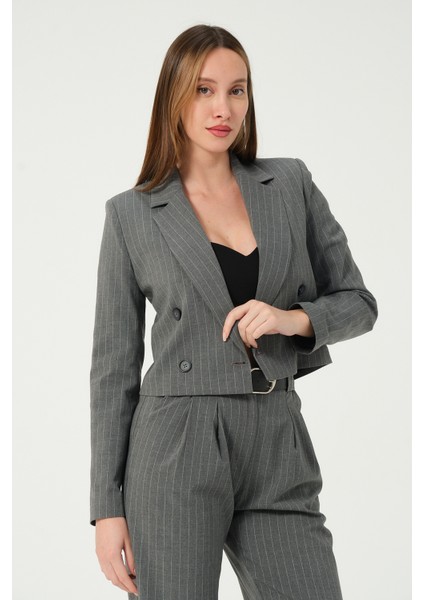 Çizgili Crop Ceket