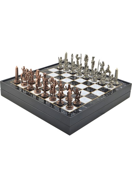 Gifthome Metal Mısır Satranç Takımı Antik ve Mermer Desenli Mdf Sandıklı Satranç Tahtası (36X36X6 Cm.) fiyatları