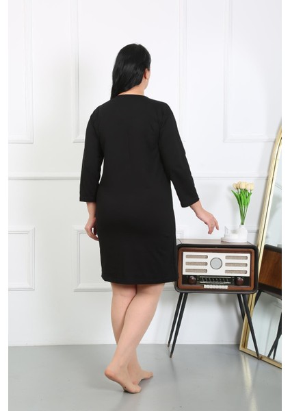 Kadın Büyük Beden Penye Gecelik Ev Elbisesi Siyah 12506 indirimleri