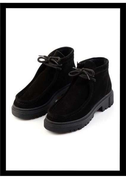 Siyah Süet Hakiki Deri Kadın Bot & Bootie K02041200502