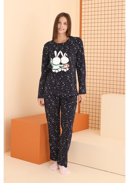 Kadın Pamuklu, Uzunkol Mevsimlik Penye Pijama Takım