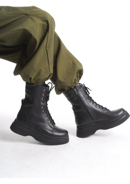 Kadın Kalın Tabanlı Bağcıklı Fermuarlı Günlük Tam Kalıp Platform Taban Bot