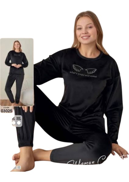 Uzun Kollu Kadın Kadife Pijama Takımı