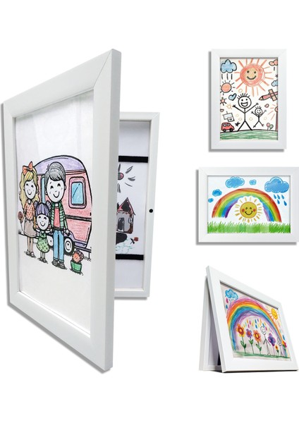 A4 Çocuk Sanat Resim Çerçevesi Katlanır Saklama Resmi Kolay Değiştirilebilir Manyetik Açılır Kapanır Çocuklar İçin