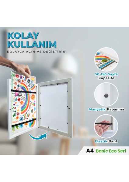 A4 Çocuk Sanat Resim Çerçevesi Katlanır Saklama Resmi Kolay Değiştirilebilir Manyetik Açılır Kapanır Çocuklar İçin