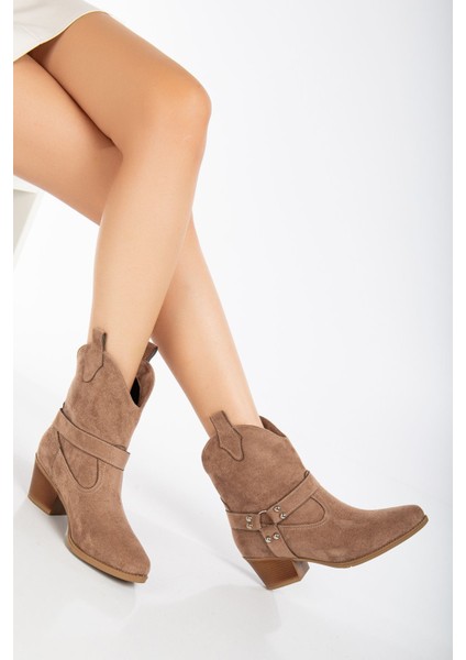 Fate Kadın Vizon Süet Termo Taban Sivri Burunlu Western Kovboy Bot