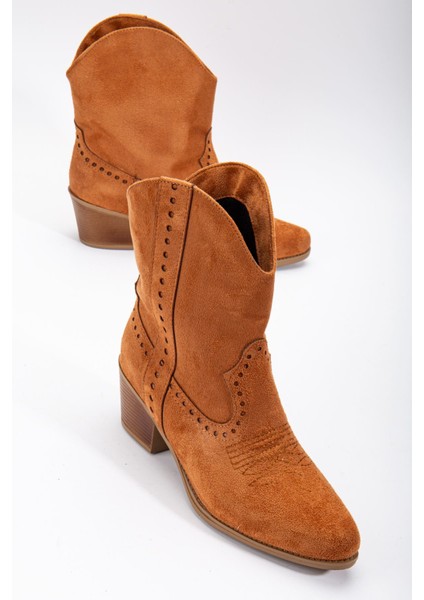 Seyuna Taba Süet Nakışlı Western Kovboy Bot