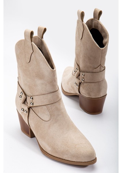 Fate Kadın Bej Süet Termo Taban Sivri Burunlu Western Kovboy Bot fiyatları