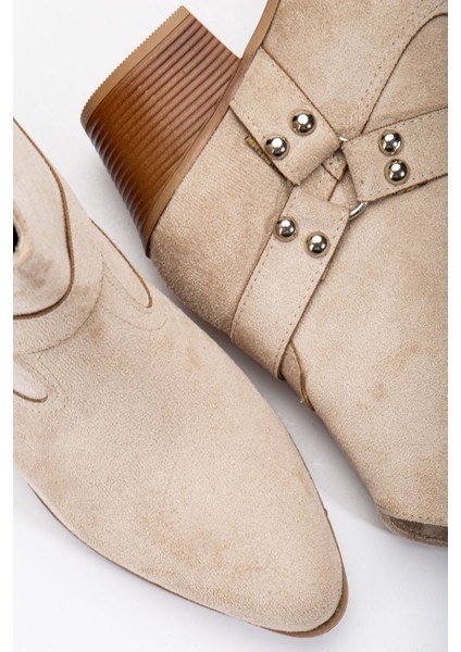 Fate Kadın Bej Süet Termo Taban Sivri Burunlu Western Kovboy Bot modelleri