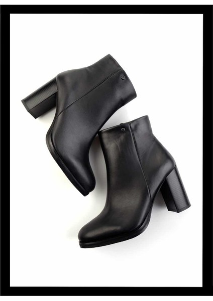 Siyah Deri Kadın Bot & Bootie K02351322003