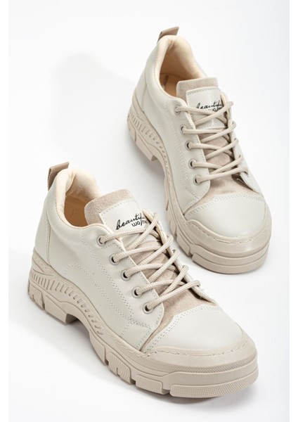 Peqas Bej Kadın Sneaker Günlük Ayakkabı
