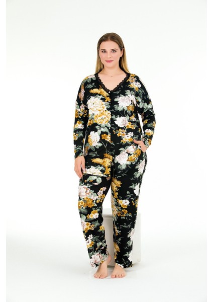 Büyük Beden Düğümeli Desenli Pijama Takım