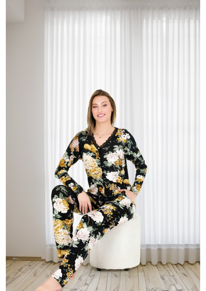Büyük Beden Düğümeli Desenli Pijama Takım modelleri
