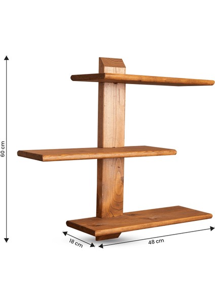 Dekoratif Ahşap 3 Raflı Duvar Rafı Kitaplık Çiçeklik Biblo Rafı 60 x 48 x 18 cm fiyatları