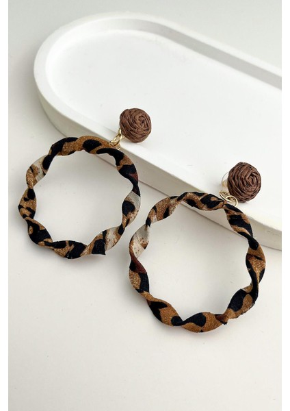Topçuk Detay Leopar Halka Küpe (Halka 4cm)