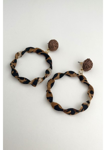 Topçuk Detay Leopar Halka Küpe (Halka 4cm)