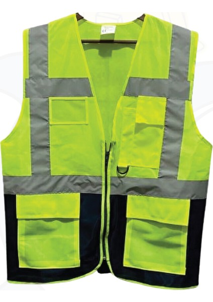 10 Adet Mühendis Tipi Reflektörlü Çift Renk İkaz Yeleği ( 10X Adet)