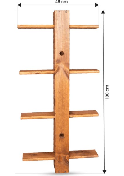 Dekoratif Ahşap Duvar Rafı Kitaplık Çiçeklik Biblo Baharatlık Rafı 4 Raflı 100 cm
