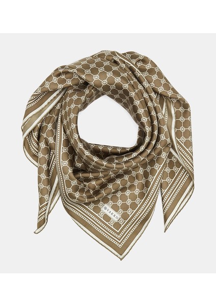 Tivil Ipek Monogram Eşarp 37144-AÇIK Kahve Ekru