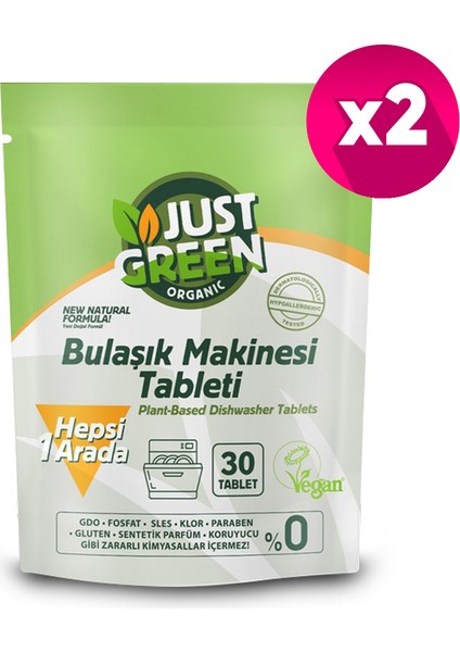 Just Green Organic 2'li Bulaşık Makinesi Tableti 2X480GR