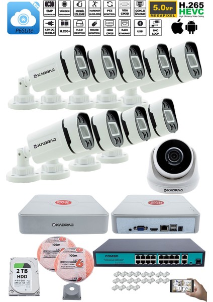 Ip Güvenlik Kamera Seti - 1 Iç Mekan Ip Kamera, 9 dış Mekan Ip Kamera, 2tb H.d.d, 16 kanal Nvr, Gece Görüş, Uzaktan Izleme, Hareket Tabiki, Insan Tesp