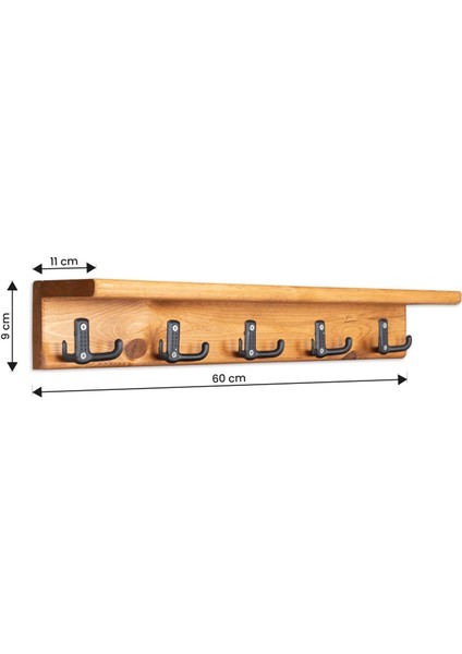 Dekoratif Ahşap Duvar Rafı Askılık Antre Hol Baharatlık Kupa Rafı 60X9X11 cm