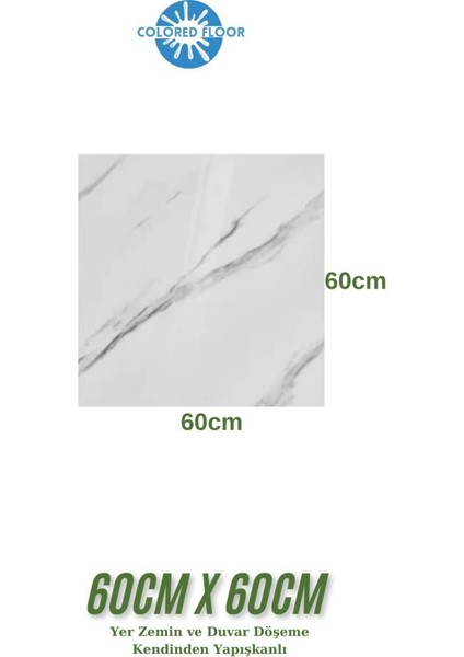 1 m2 3 Adet 60 x 60 cm Floor Yapışkanlı Zemin ve Duvar Kaplama Paneli - Arkası Kauçuklu Pvc 605