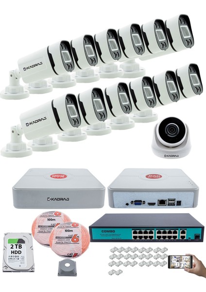 Ip Güvenlik Kamera Seti - 1 Iç Mekan Ip Kamera, 12 dış Mekan Ip Kamera, 2tb H.d.d, 16 kanal Nvr, Gece Görüş, Uzaktan Izleme, Hareket Tabiki, Insan Tes