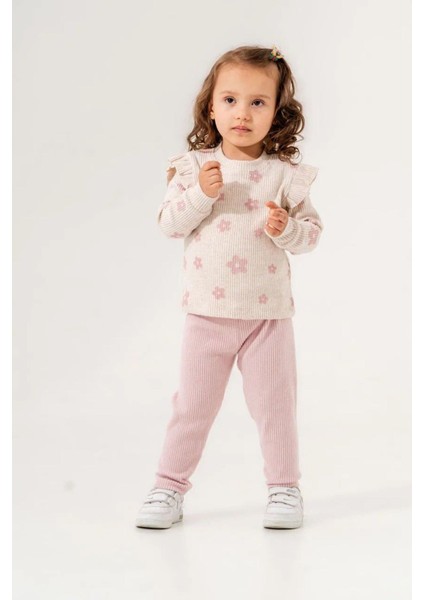 (2-5 Yaş) Çiçek Desenli Kaşkorse Kışlık Kız çocuk takım - Pembe fiyatları