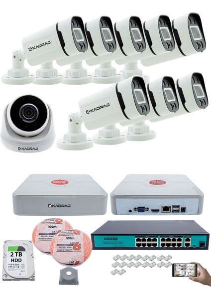 Ip Güvenlik Kamera Seti - 1 Iç Mekan Ip Kamera, 8 dış Mekan Ip Kamera, 2tb H.d.d, 16 kanal Nvr, Gece Görüş, Uzaktan Izleme, Hareket Tabiki, Insan Tesp