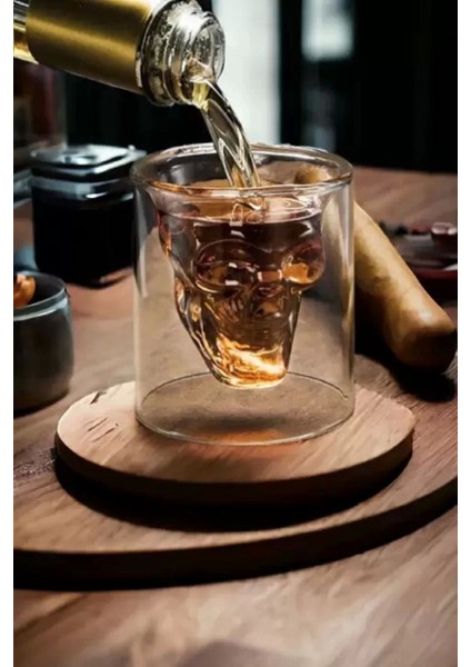 3'lü Kuru Kafa Viski Shot Bardağı Çift Cidarlı Bardak Skull Kristal Tasarım Kokteyl