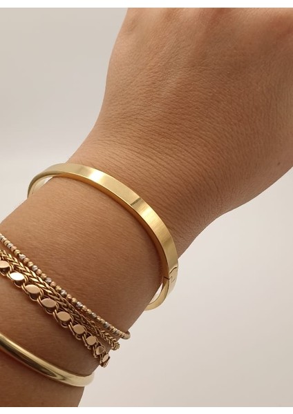 Kelepçe Çelik Bileklik Düz Model Gold