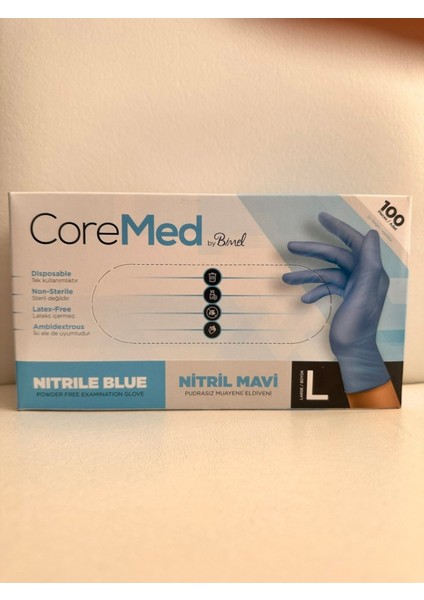 Mavi Nitril Eldiven L Beden Pudrasız 3 Kutu